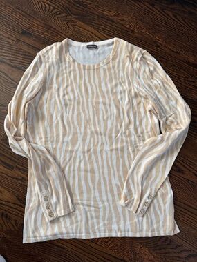 J. McLaughlin Cream and Tan Zebra Stripe Knit Top